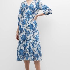 Johnny Was Azura Floral-print Flounce Midi Dress In Multi Medium